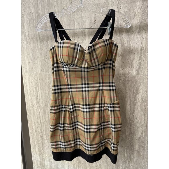 Burberry Womens Checkered Bustier Dress With Zipper Back & Adjustable Straps Siz